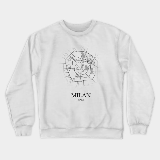 Milan City Map - Italy Cartography Crewneck Sweatshirt by SPAZE